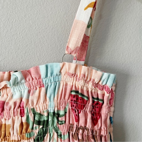 Paper Heart Linen-Blend Colorful Fruit Print Smocked Cropped Tank Top Medium NEW - Picture 5 of 8